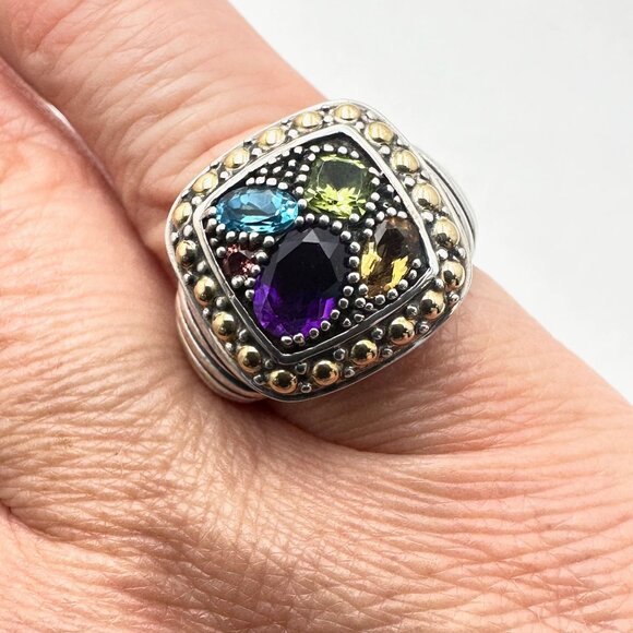 Effy 18k Yellow Gold Sterling Silver Multicolor Multi Gemstone Ring Size 7 - Picture 5 of 6